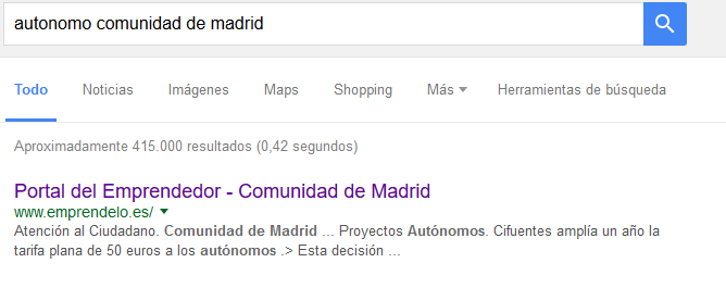 Resultados en google para Autónomo Comunidad de Madrid