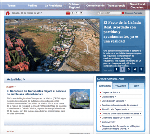Web de la Comunidad de Madrid. Gran cantidad de contenido diverso