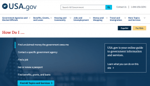 Pagina de servicios del gobierno federal de EEUU. Un diseño simple y aligerado.