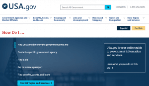 Pagina de servicios del gobierno federal de EEUU. Un diseño simple y aligerado. 