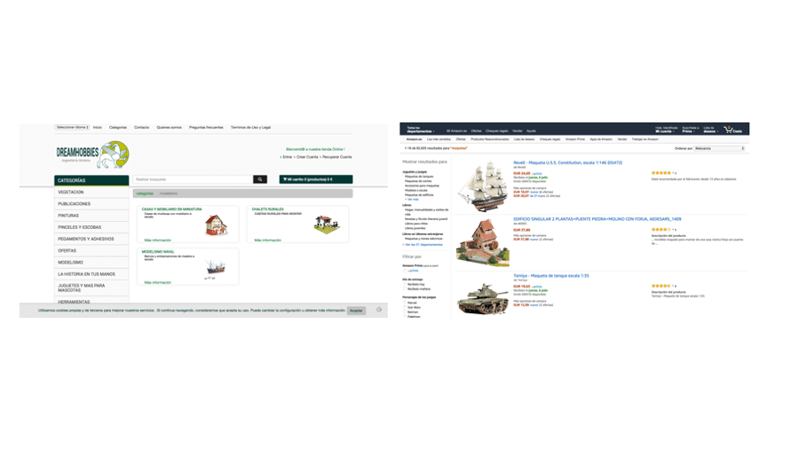 Captura de las tiendas Amazon y  Dreamhobbies.