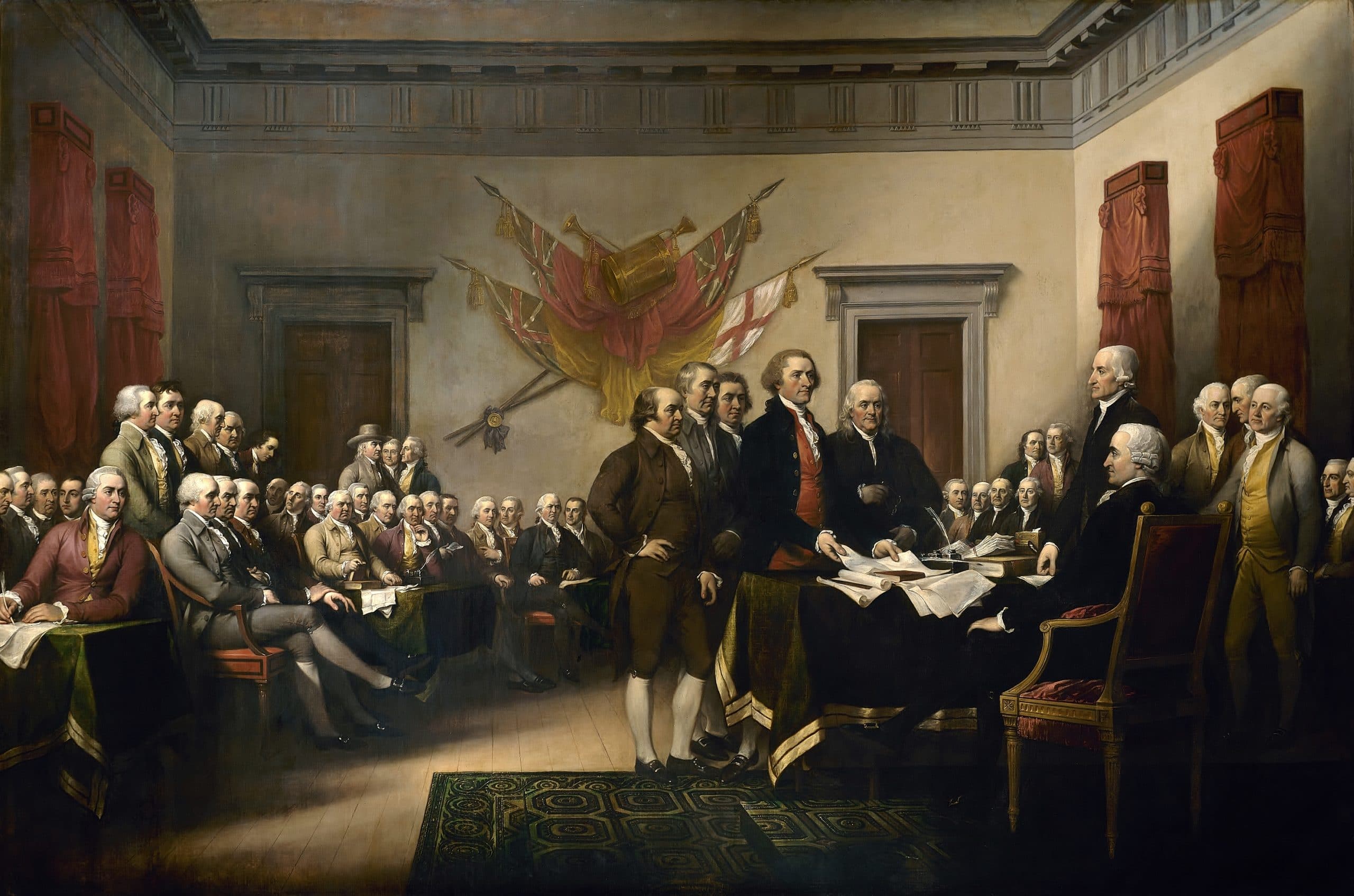 Cuadro de la declaración de independencia de EEUU. Lo que podría pasar por ser una reunión para la creación del eGobierno en Estados Unidos. 