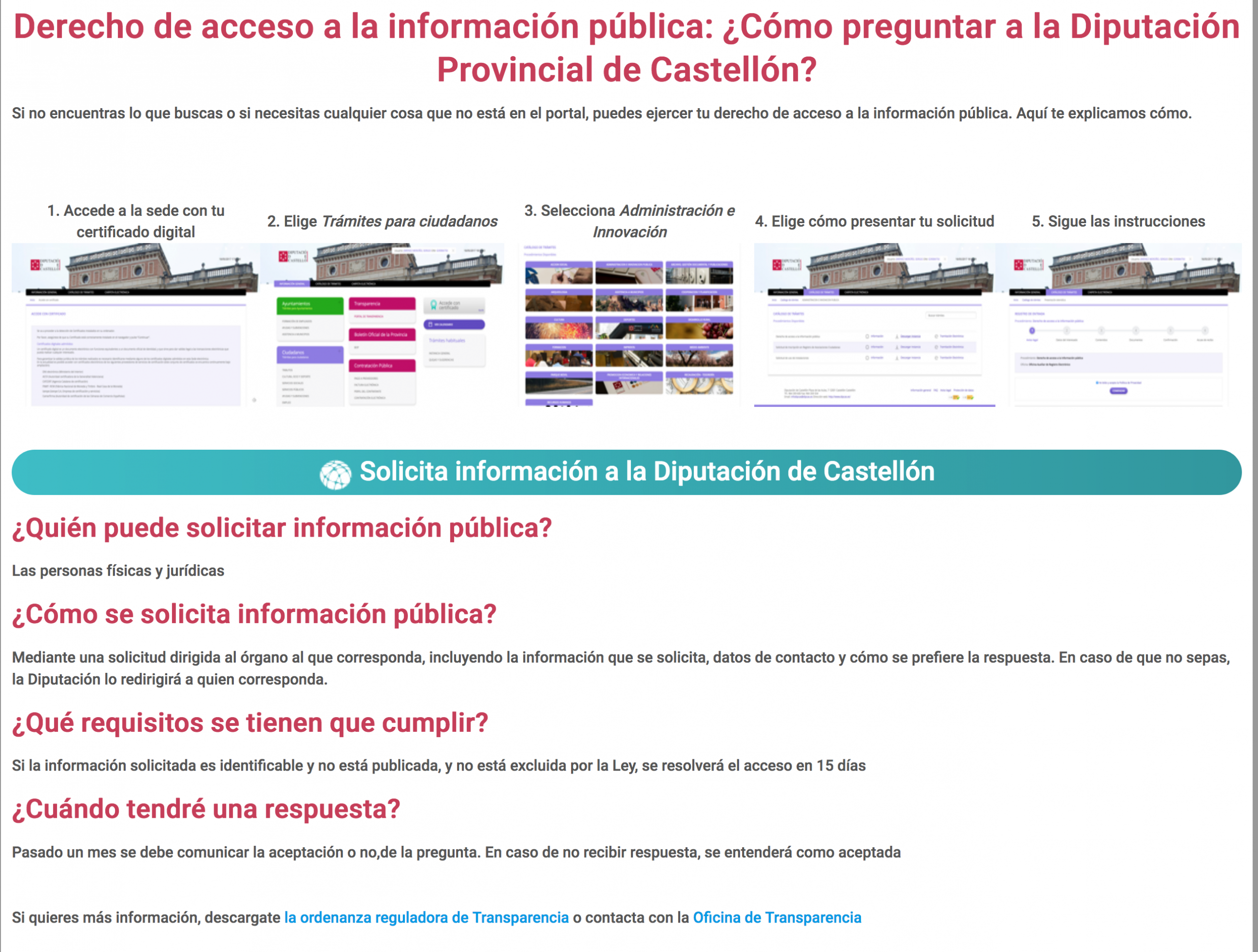 Nueva página que explica el derecho de acceso, términos y pasos