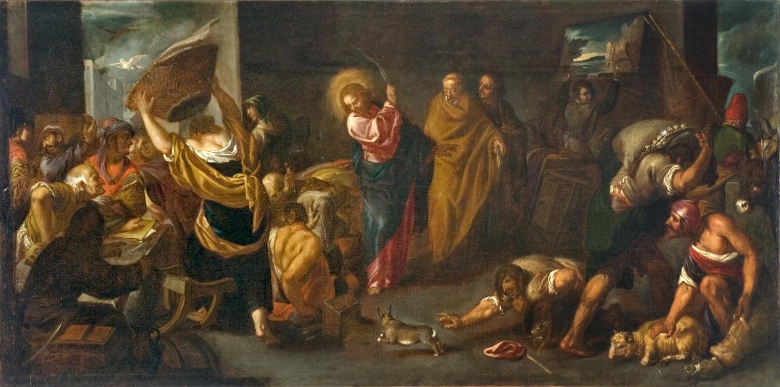 Cuadro de Jesús expulsando a los mercaderes del templo.