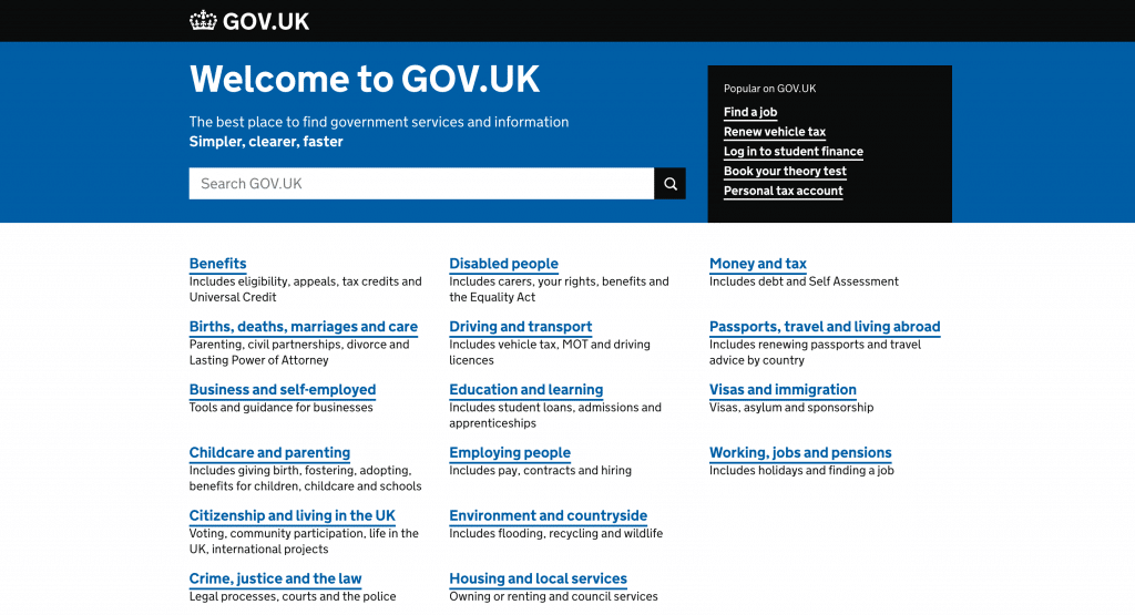 Captura de la página de acceso al portal del gobierno británico