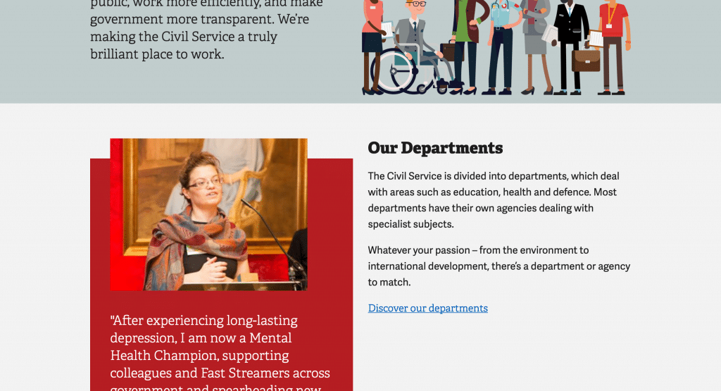 Captura de la pantalla de la web de Carreras en el sector público en Reino Unido