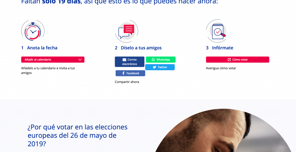 Captura de la sección en la que se ven las opciones de guardar la fecha, compartir o pedir información 