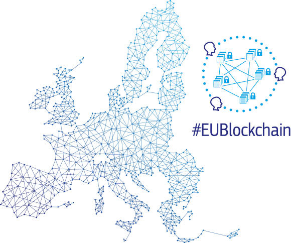 Visual with a map of europe resembling a blockchain 