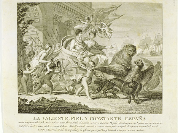 Grabado de Fernando VII, recibido en España al grito de vivan las cadenas