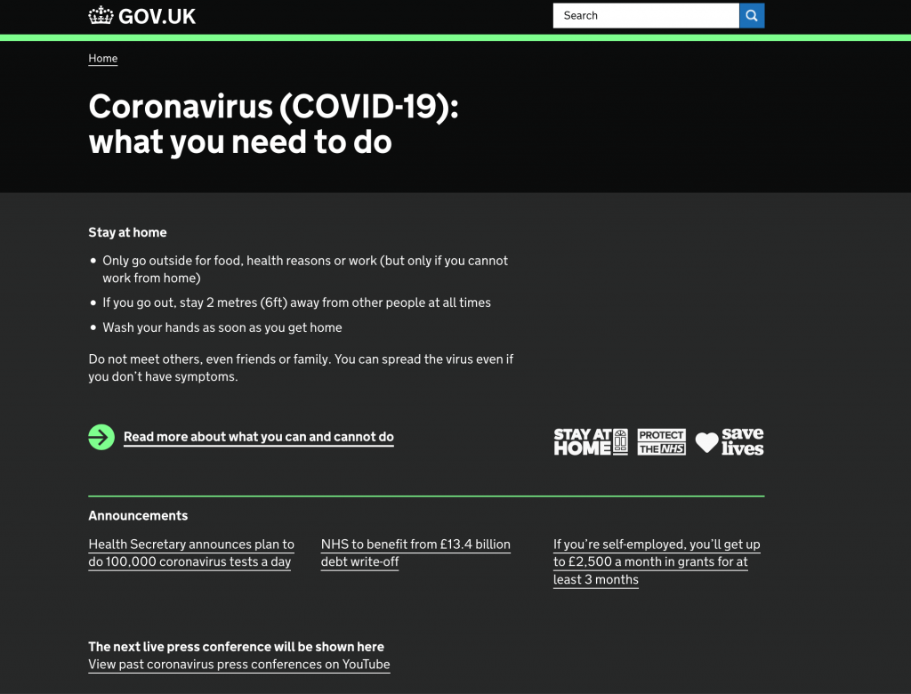 webs gubernamentales del covid19:  Reino Unido el 2 de abril