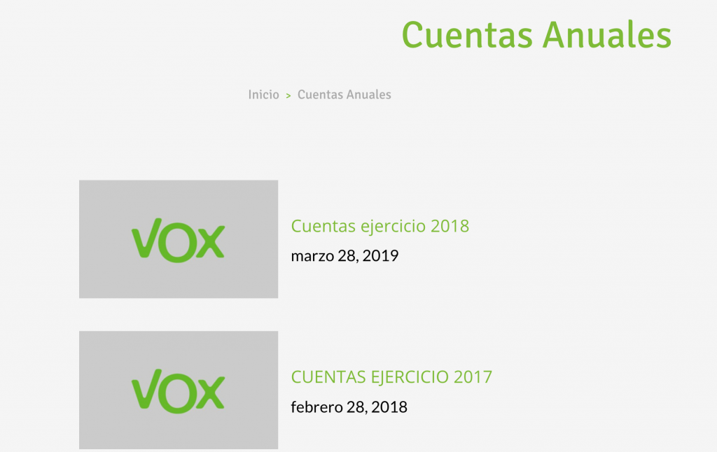 Contenido de Vox: listado de documentos por año
