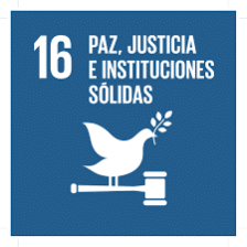 Logo del objetivo 16 de los ODS: Paz justicia e instituciones sólidas.