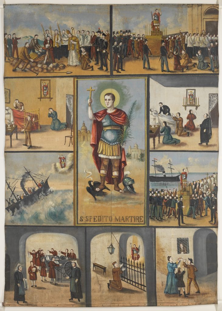 El retablo de la vida de San Expedito ilustra este artículo sobre la ayuda en la eAdministración
