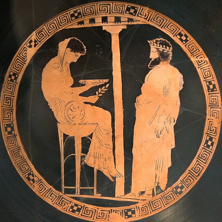 Esta cerámica del Oráculo de Delfos ilustra el post sobre ciencia de datos y Covid 19.