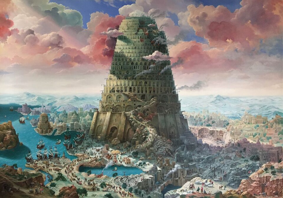 La Torre de Babel de Mikhalchyk ilustra este artículo sobre interopreabilidad mediante agentes. 